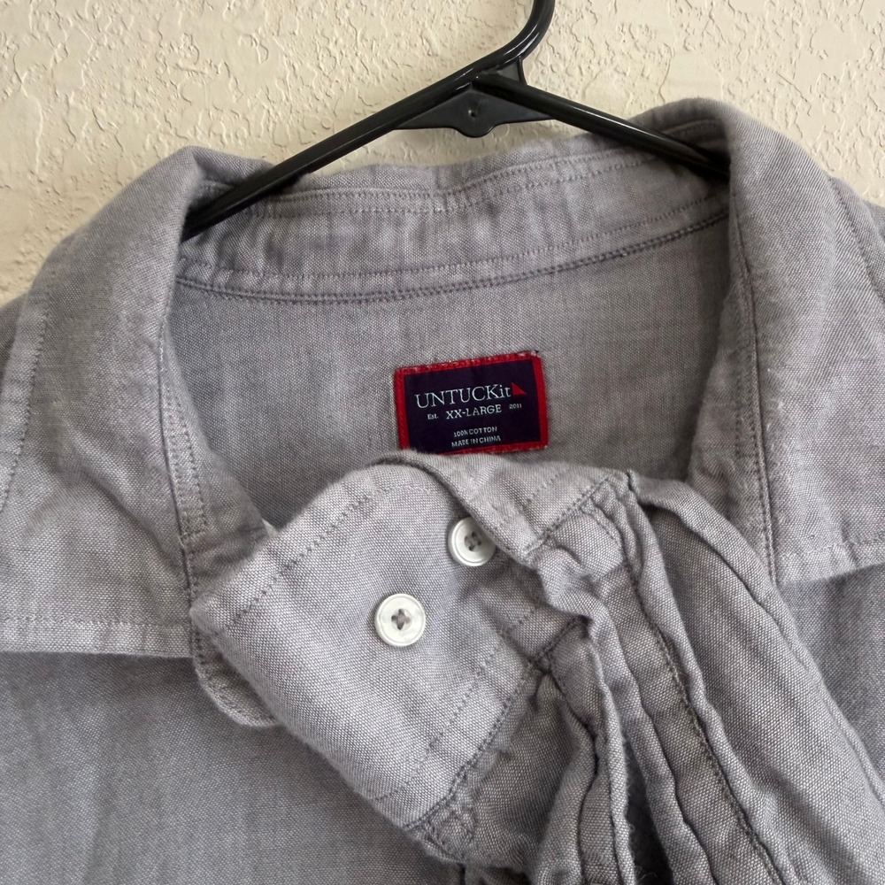 UNTUCKit Men's Gray Long Sleeve‎ Button Down Shirt XX Large Regular Fit Cotton